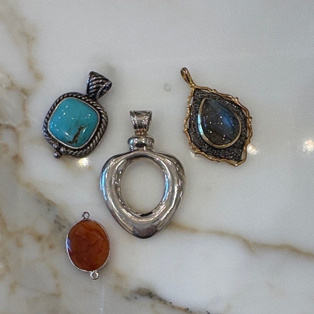 Sundance Catalog 4 Pendants. Sterling Silver—Turquoise, Labradorite, Carnelian